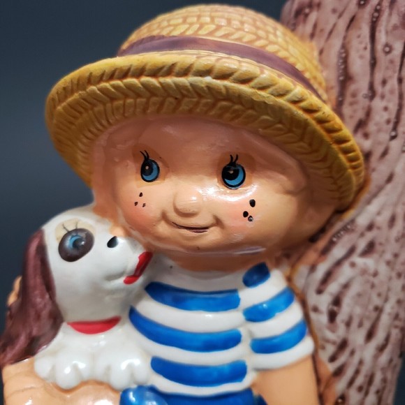 J.S.N.Y Boy Dog Tree 1970ish Figurine Bud Vase ( 4" × 2.25" × 3.75" ) - Picture 2 of 11